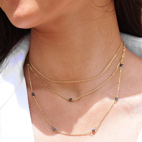 Rainbow Hematite Multicolor Stone Layered Necklace - Picture 7 of 9